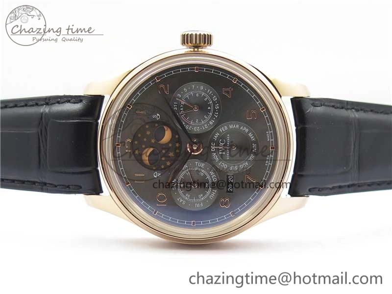 Portugieser Perpetual Calendar IW503302 RG V9F 1:1 Best Edition Gray Dial on Black Leather Strap A Supportive 7096