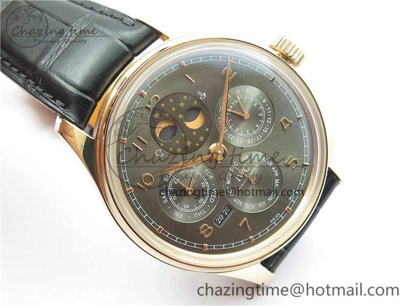 Portugieser Perpetual Calendar IW503302 RG V9F 1:1 Best Edition Gray Dial on Black Leather Strap A Supportive 7096