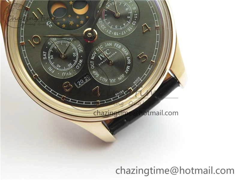 Portugieser Perpetual Calendar IW503302 RG V9F 1:1 Best Edition Gray Dial on Black Leather Strap A Supportive 7096