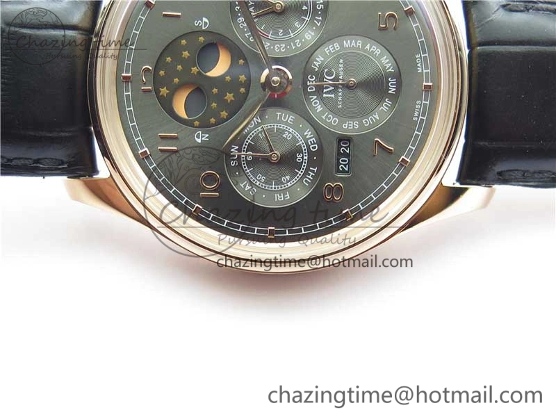 Portugieser Perpetual Calendar IW503302 RG V9F 1:1 Best Edition Gray Dial on Black Leather Strap A Supportive 7096