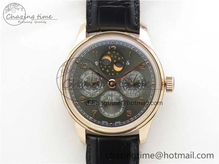 Portugieser Perpetual Calendar IW503302 RG V9F 1:1 Best Edition Gray Dial on Black Leather Strap A Supportive 7096