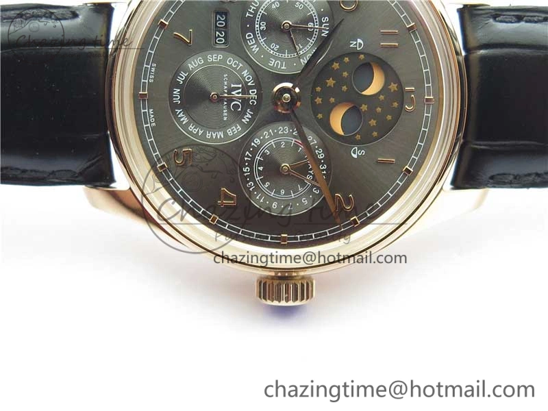 Portugieser Perpetual Calendar IW503302 RG V9F 1:1 Best Edition Gray Dial on Black Leather Strap A Supportive 7096