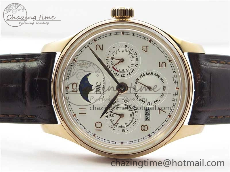 Portugieser Perpetual Calendar IW503302 RG V9F 1:1 Best Edition White Dial on Brown Leather Strap A Elegant 7113