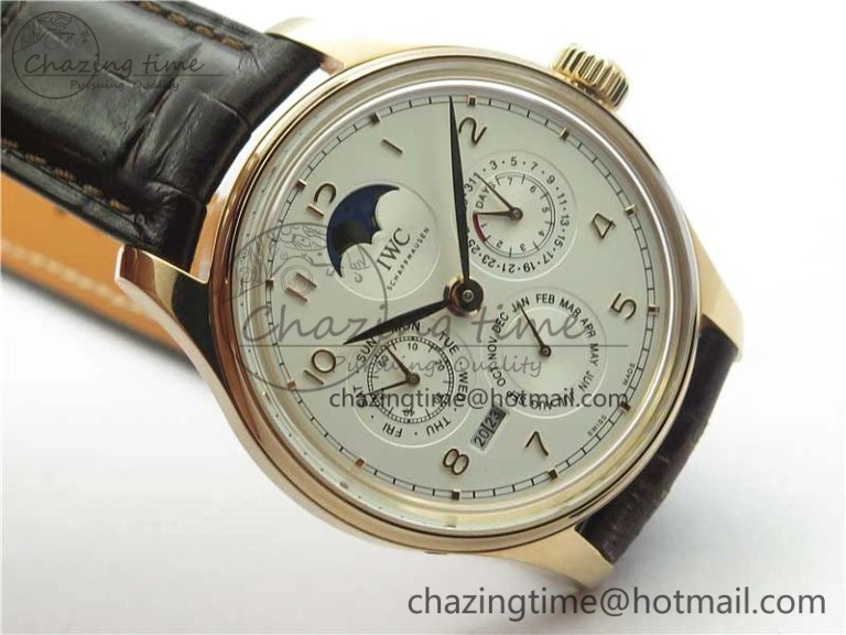 Portugieser Perpetual Calendar IW503302 RG V9F 1:1 Best Edition White Dial on Brown Leather Strap A Elegant 7113