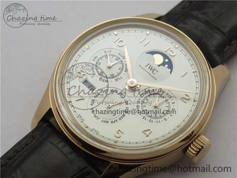 Portugieser Perpetual Calendar IW503302 RG V9F 1:1 Best Edition White Dial on Brown Leather Strap A Elegant 7113
