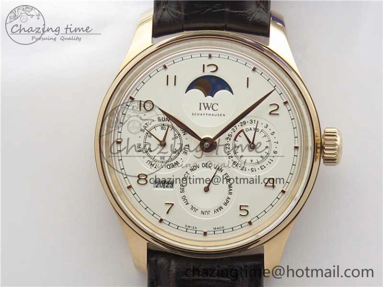 Portugieser Perpetual Calendar IW503302 RG V9F 1:1 Best Edition White Dial on Brown Leather Strap A Elegant 7113