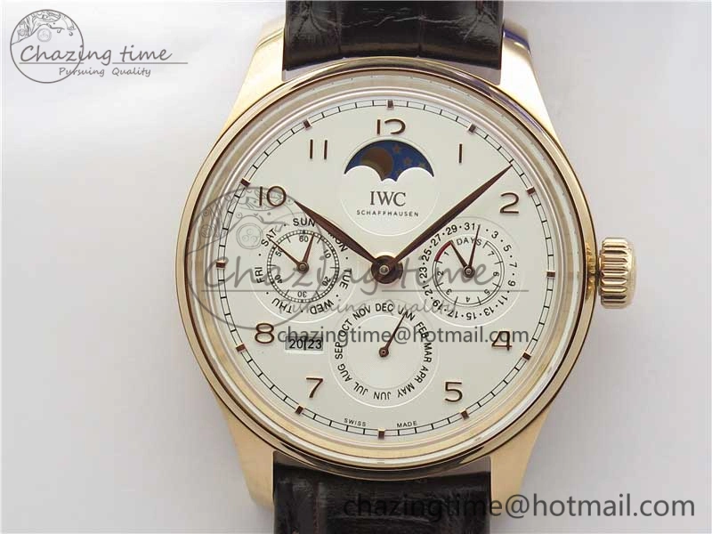 Portugieser Perpetual Calendar IW503302 RG V9F 1:1 Best Edition White Dial on Brown Leather Strap A Elegant 7113