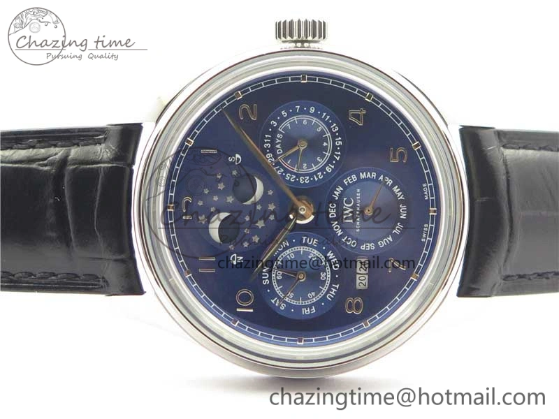 Portugieser Perpetual Calendar IW503401 V9F 1:1 Best Edition Blue Dial on Black Leather Strap A Breathable 7114