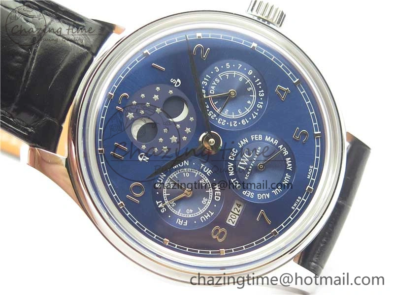 Portugieser Perpetual Calendar IW503401 V9F 1:1 Best Edition Blue Dial on Black Leather Strap A Breathable 7114