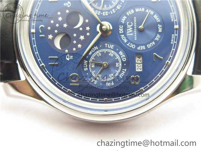 Portugieser Perpetual Calendar IW503401 V9F 1:1 Best Edition Blue Dial on Black Leather Strap A Breathable 7114