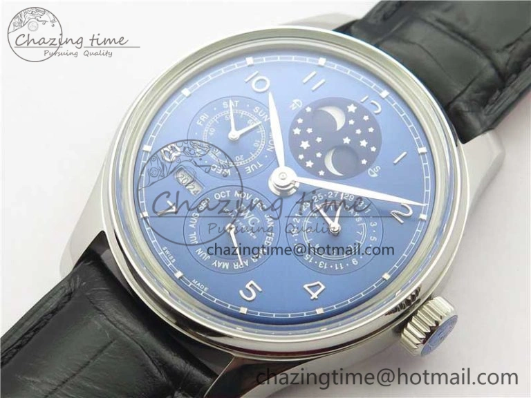 Portugieser Perpetual Calendar IW503401 V9F 1:1 Best Edition Blue Dial on Black Leather Strap A Breathable 7114