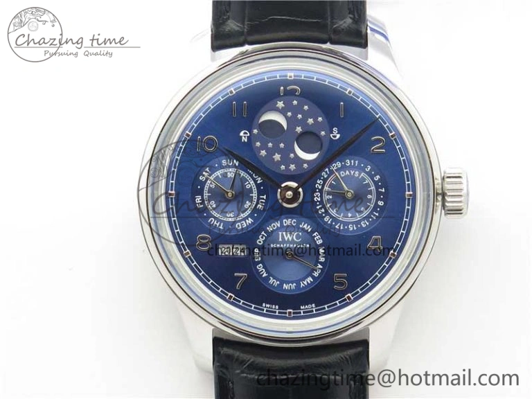 Portugieser Perpetual Calendar IW503401 V9F 1:1 Best Edition Blue Dial on Black Leather Strap A Breathable 7114
