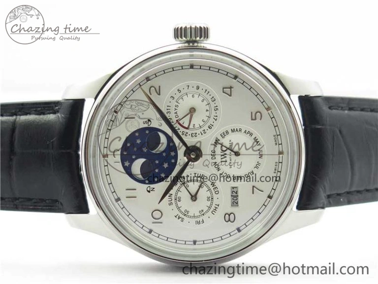 TopPick Portugieser Perpetual Calendar IW503406 V9F 1:1 Best Edition Silver Dial on Black Leather Strap A 7115