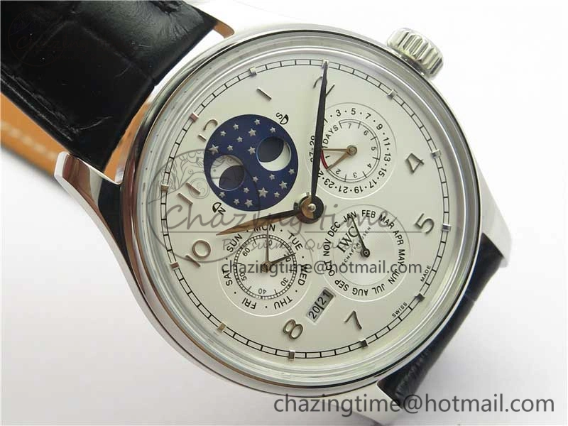 TopPick Portugieser Perpetual Calendar IW503406 V9F 1:1 Best Edition Silver Dial on Black Leather Strap A 7115