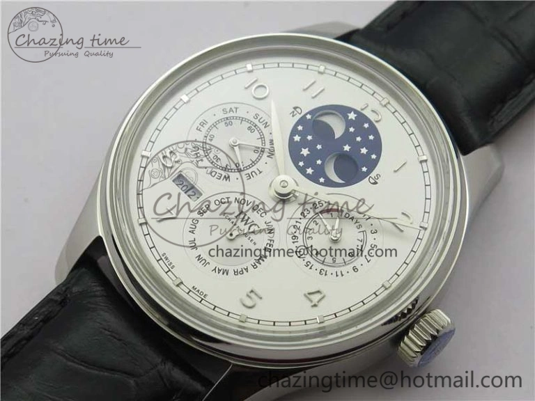 TopPick Portugieser Perpetual Calendar IW503406 V9F 1:1 Best Edition Silver Dial on Black Leather Strap A 7115