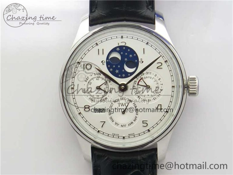 TopPick Portugieser Perpetual Calendar IW503406 V9F 1:1 Best Edition Silver Dial on Black Leather Strap A 7115