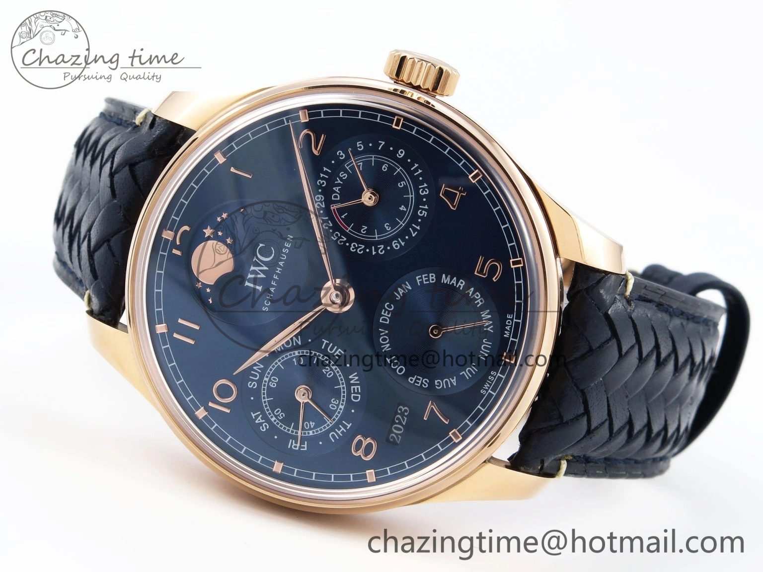 Portugieser Perpetual Calendar RG 5033 APSF 1:1 Best Edition Blue Dial on Black Leather Strap A52610 Clone WrinkleFree 7023