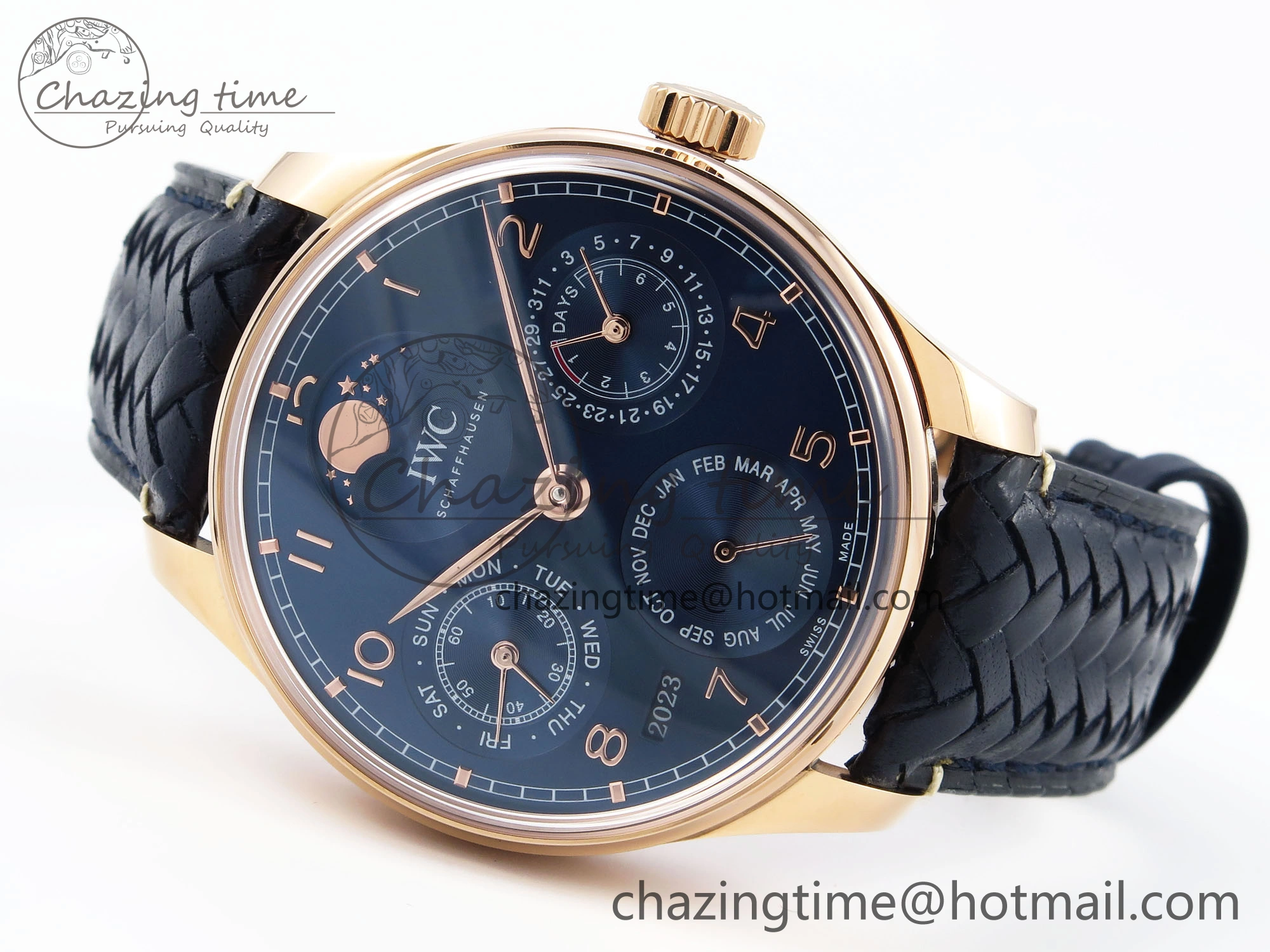 Portugieser Perpetual Calendar RG 5033 APSF 1:1 Best Edition Blue Dial on Black Leather Strap A52610 Clone WrinkleFree 7023