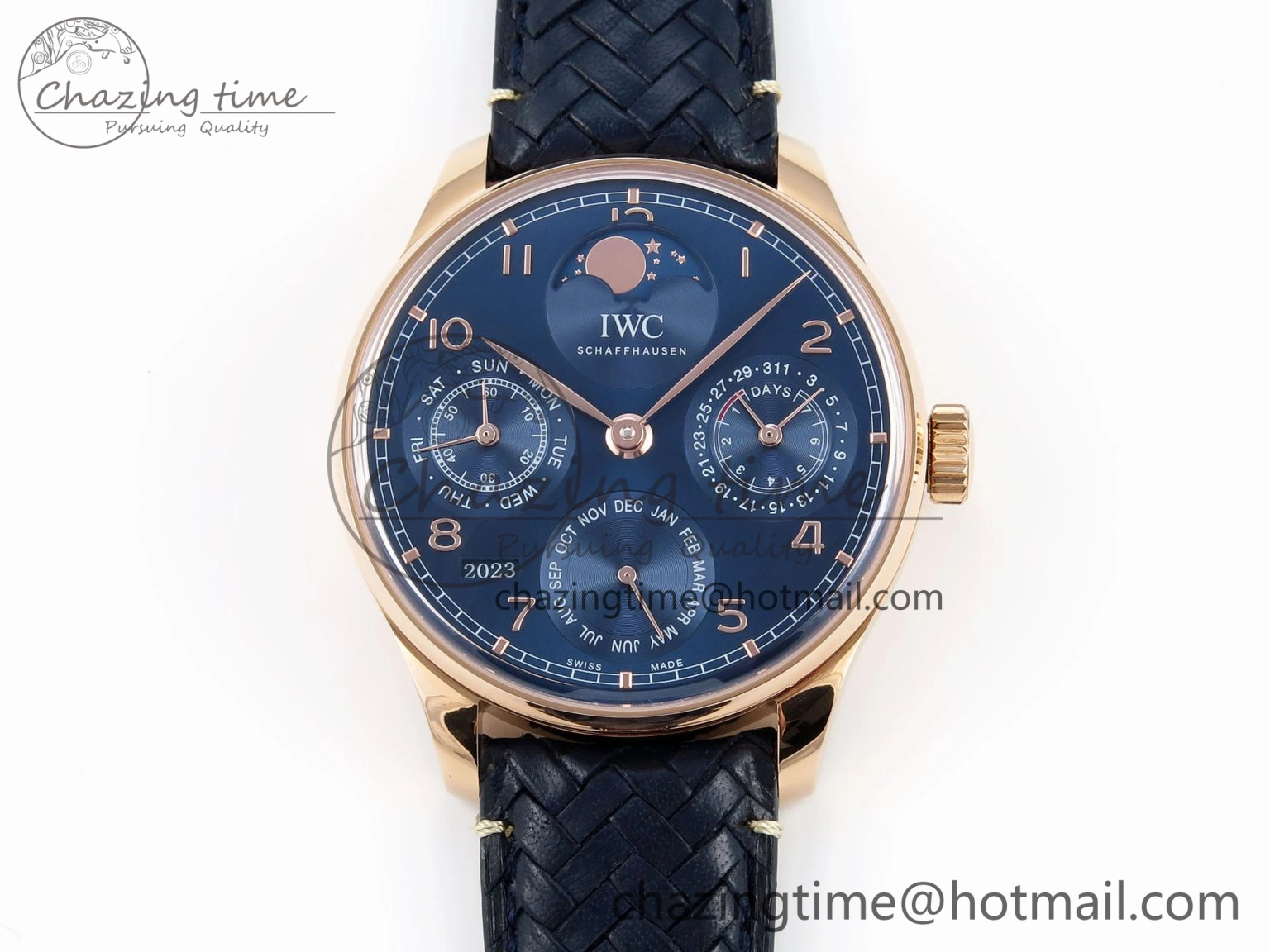 Portugieser Perpetual Calendar RG 5033 APSF 1:1 Best Edition Blue Dial on Black Leather Strap A52610 Clone WrinkleFree 7023