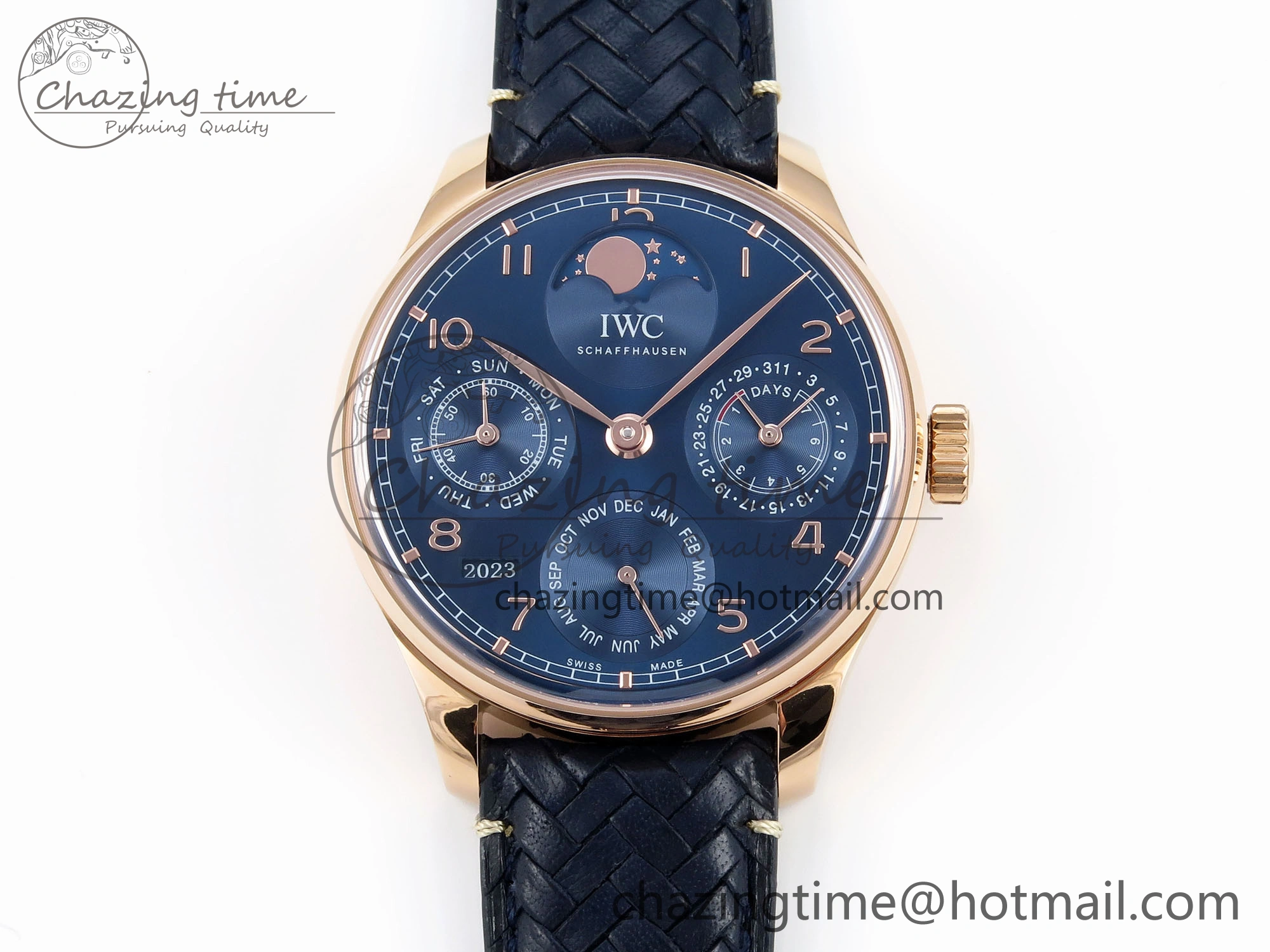 Portugieser Perpetual Calendar RG 5033 APSF 1:1 Best Edition Blue Dial on Black Leather Strap A52610 Clone WrinkleFree 7023