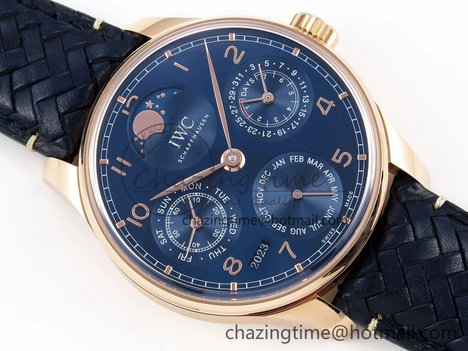 Portugieser Perpetual Calendar RG 5033 APSF 1:1 Best Edition Blue Dial on Black Leather Strap A52610 Clone WrinkleFree 7023