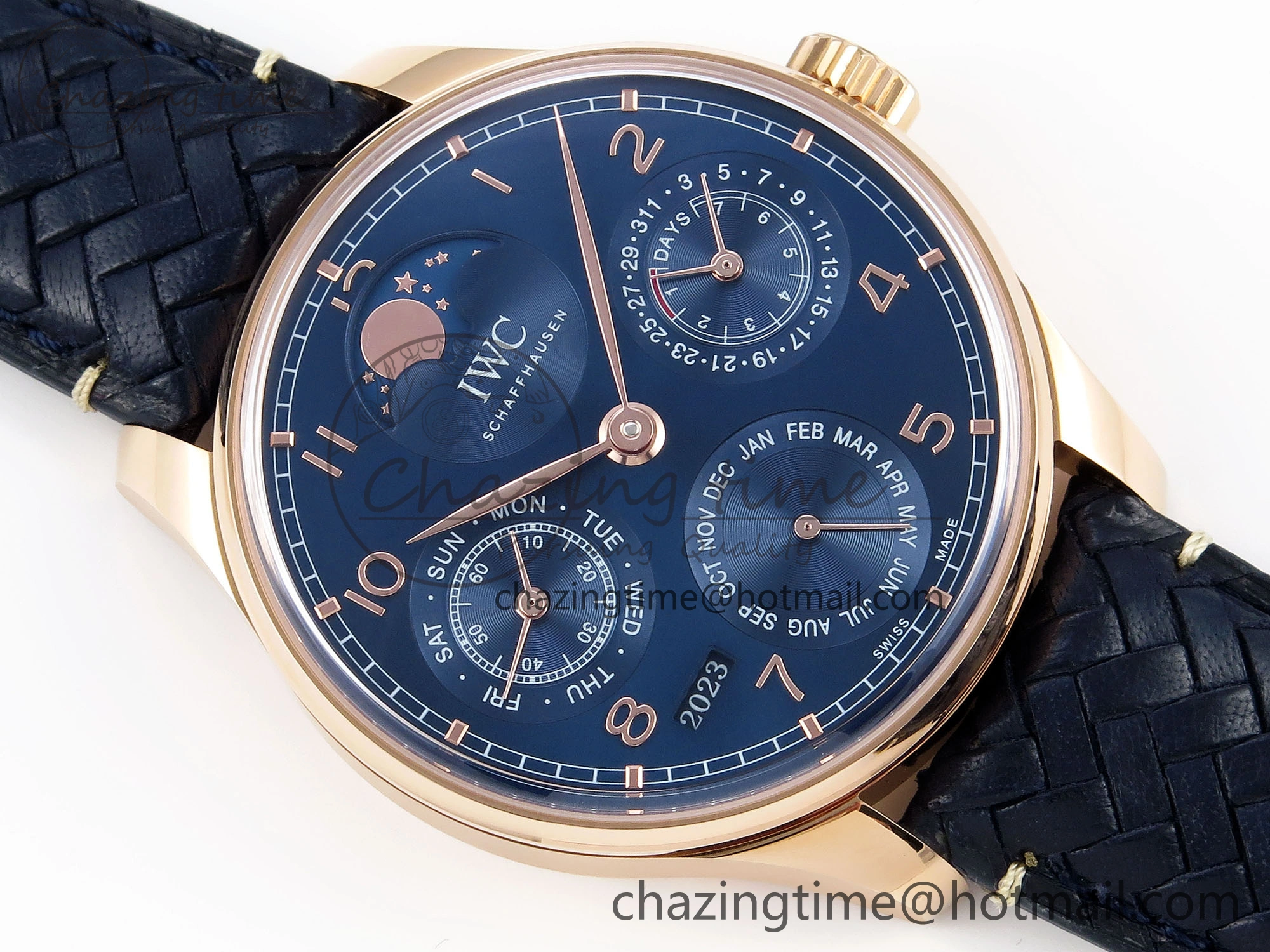 Portugieser Perpetual Calendar RG 5033 APSF 1:1 Best Edition Blue Dial on Black Leather Strap A52610 Clone WrinkleFree 7023