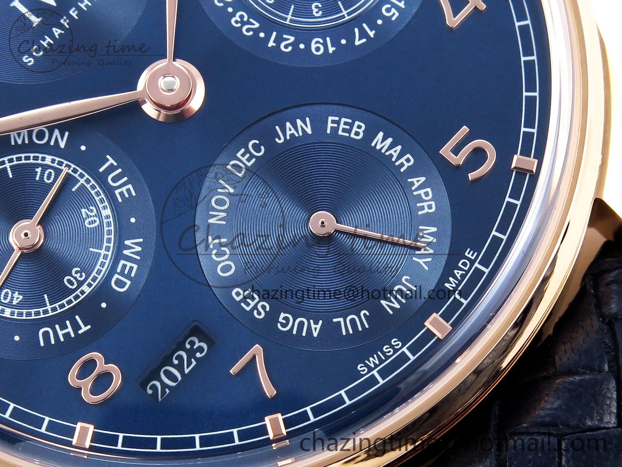 Portugieser Perpetual Calendar RG 5033 APSF 1:1 Best Edition Blue Dial on Black Leather Strap A52610 Clone WrinkleFree 7023