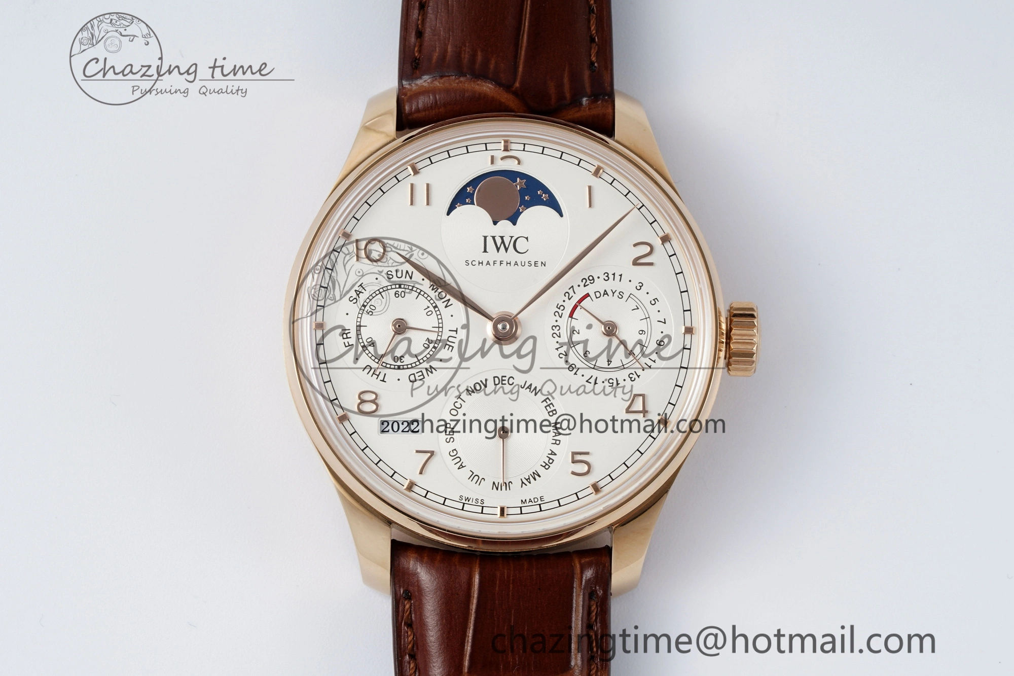 Reliable Portugieser Perpetual Calendar RG 5033 APSF 1:1 Best Edition White Dial on Brown Leather Strap A52610 Clone 7042