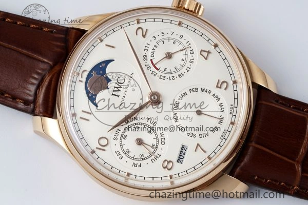 Reliable Portugieser Perpetual Calendar RG 5033 APSF 1:1 Best Edition White Dial on Brown Leather Strap A52610 Clone 7042