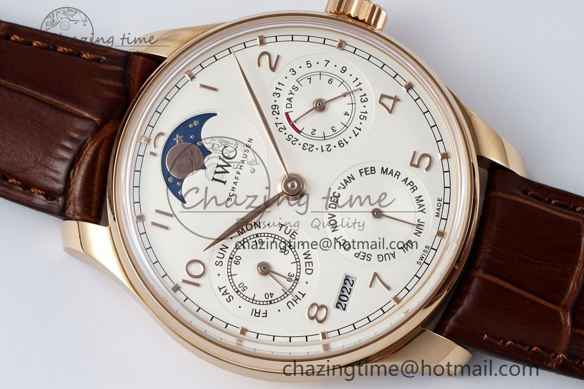 Reliable Portugieser Perpetual Calendar RG 5033 APSF 1:1 Best Edition White Dial on Brown Leather Strap A52610 Clone 7042
