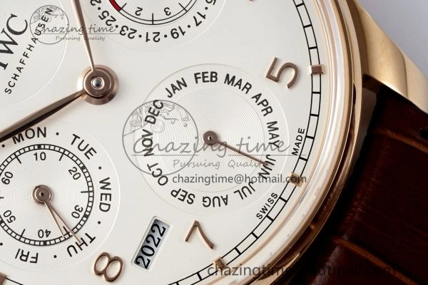 Reliable Portugieser Perpetual Calendar RG 5033 APSF 1:1 Best Edition White Dial on Brown Leather Strap A52610 Clone 7042
