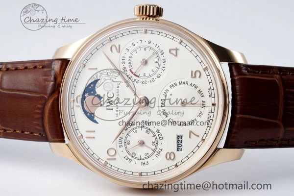Reliable Portugieser Perpetual Calendar RG 5033 APSF 1:1 Best Edition White Dial on Brown Leather Strap A52610 Clone 7042