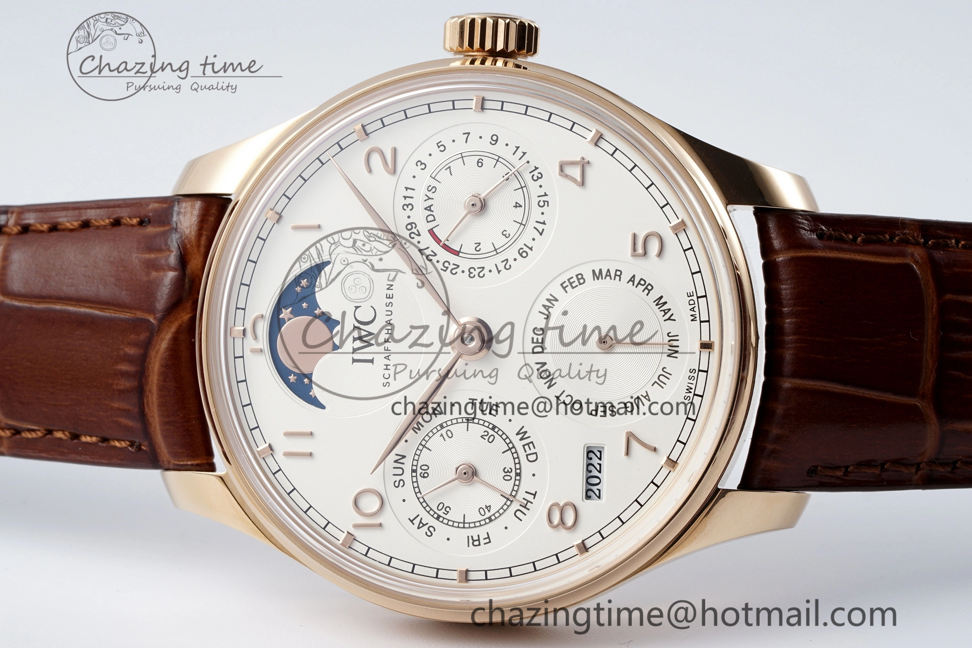 Reliable Portugieser Perpetual Calendar RG 5033 APSF 1:1 Best Edition White Dial on Brown Leather Strap A52610 Clone 7042