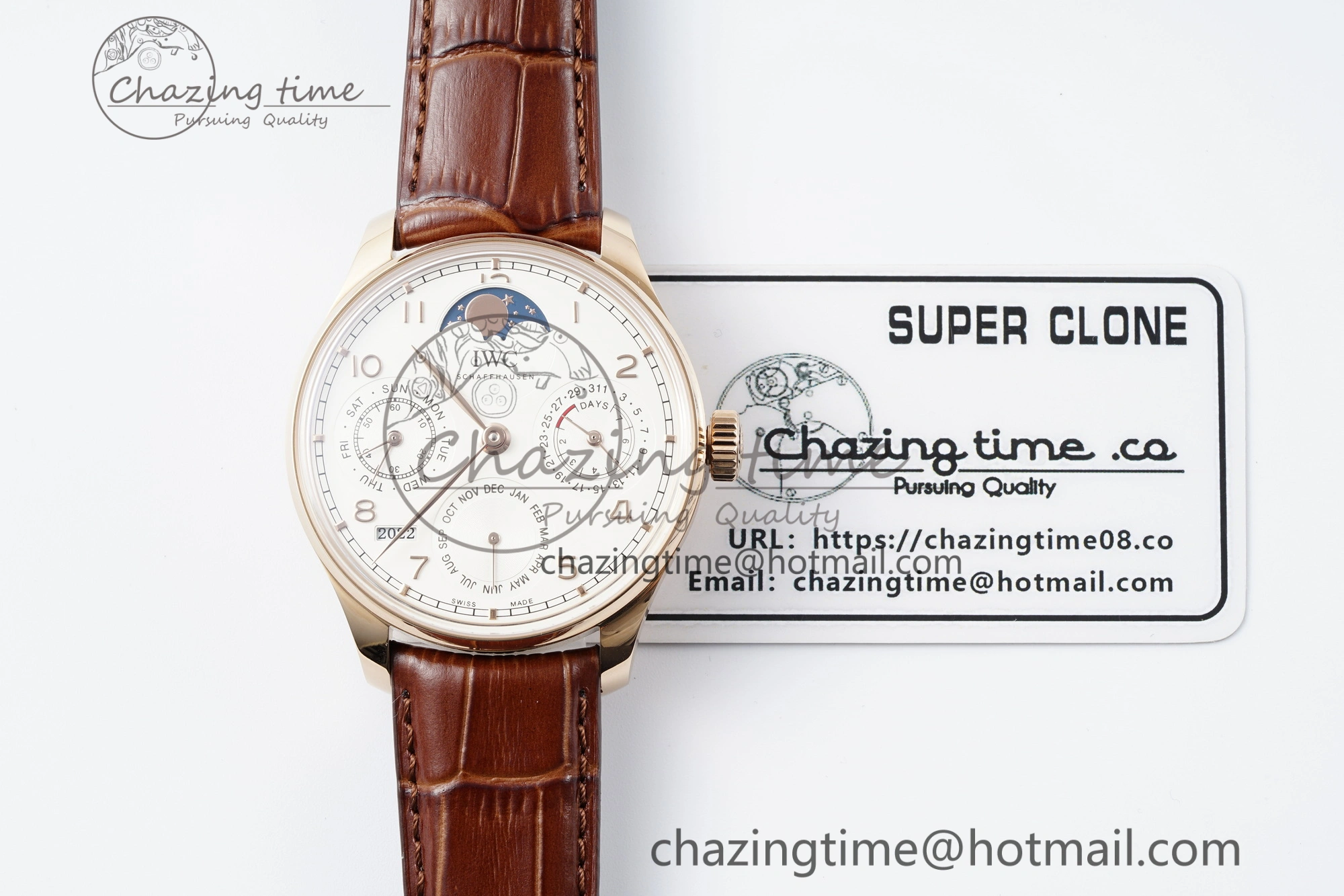 Reliable Portugieser Perpetual Calendar RG 5033 APSF 1:1 Best Edition White Dial on Brown Leather Strap A52610 Clone 7042