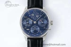 Portugieser Perpetual Calendar SS 5033 APSF 1:1 Best Edition Blue Dial on Black Leather Strap A52610 Clone TravelReady 7041