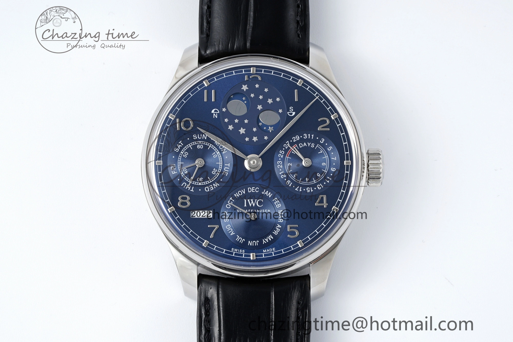 Portugieser Perpetual Calendar SS 5033 APSF 1:1 Best Edition Blue Dial on Black Leather Strap A52610 Clone TravelReady 7041