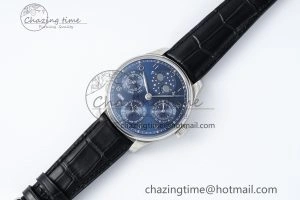Portugieser Perpetual Calendar SS 5033 APSF 1:1 Best Edition Blue Dial on Black Leather Strap A52610 Clone TravelReady 7041