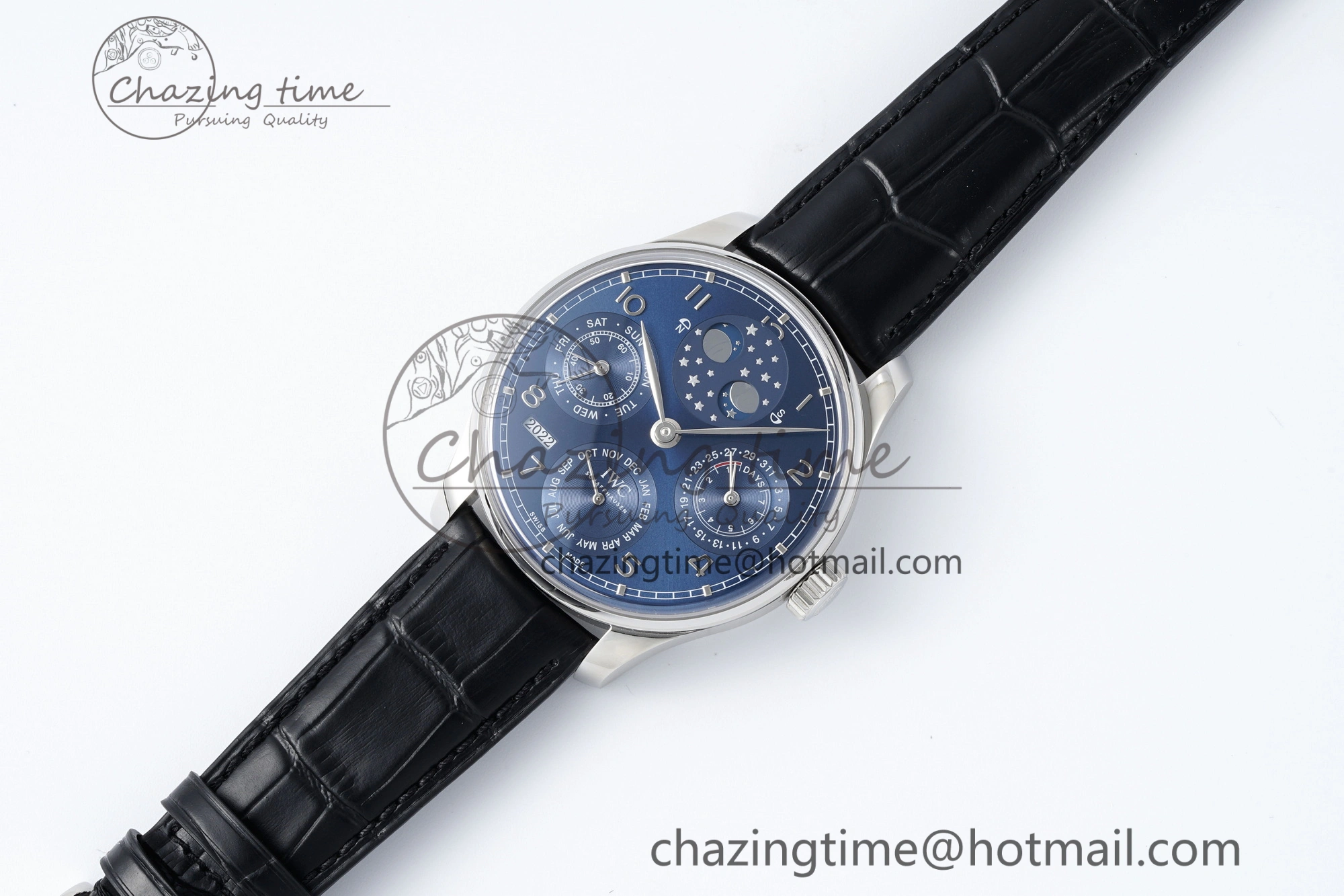 Portugieser Perpetual Calendar SS 5033 APSF 1:1 Best Edition Blue Dial on Black Leather Strap A52610 Clone TravelReady 7041