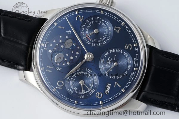 Portugieser Perpetual Calendar SS 5033 APSF 1:1 Best Edition Blue Dial on Black Leather Strap A52610 Clone TravelReady 7041