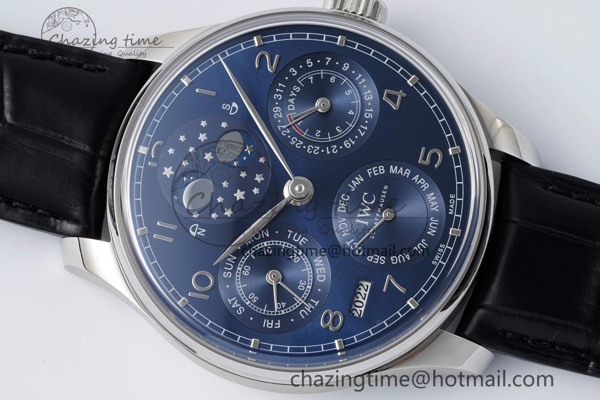 Portugieser Perpetual Calendar SS 5033 APSF 1:1 Best Edition Blue Dial on Black Leather Strap A52610 Clone TravelReady 7041