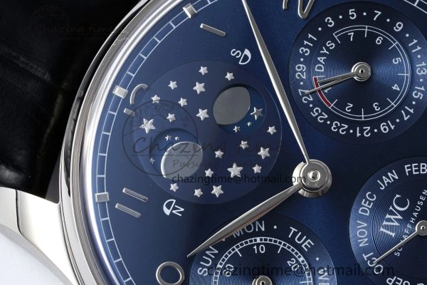 Portugieser Perpetual Calendar SS 5033 APSF 1:1 Best Edition Blue Dial on Black Leather Strap A52610 Clone TravelReady 7041