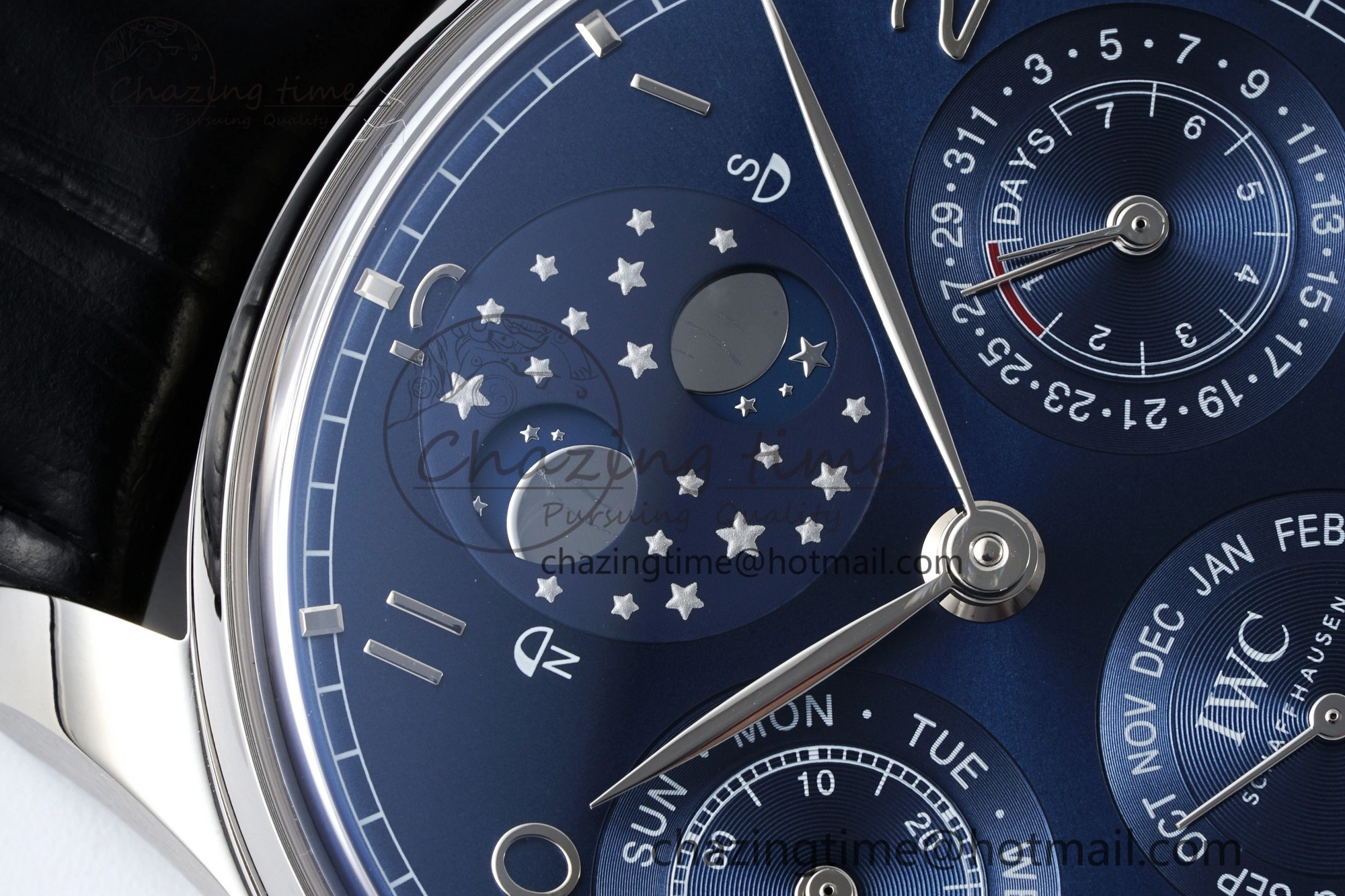 Portugieser Perpetual Calendar SS 5033 APSF 1:1 Best Edition Blue Dial on Black Leather Strap A52610 Clone TravelReady 7041