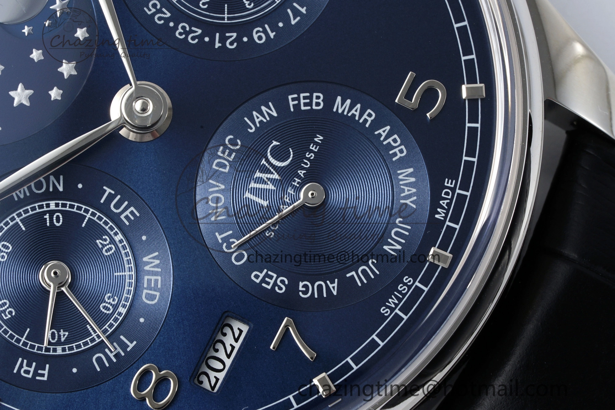 Portugieser Perpetual Calendar SS 5033 APSF 1:1 Best Edition Blue Dial on Black Leather Strap A52610 Clone TravelReady 7041