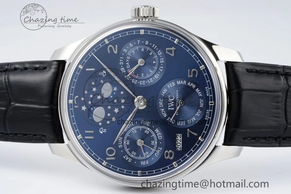 Portugieser Perpetual Calendar SS 5033 APSF 1:1 Best Edition Blue Dial on Black Leather Strap A52610 Clone TravelReady 7041