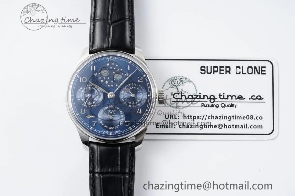 Portugieser Perpetual Calendar SS 5033 APSF 1:1 Best Edition Blue Dial on Black Leather Strap A52610 Clone TravelReady 7041