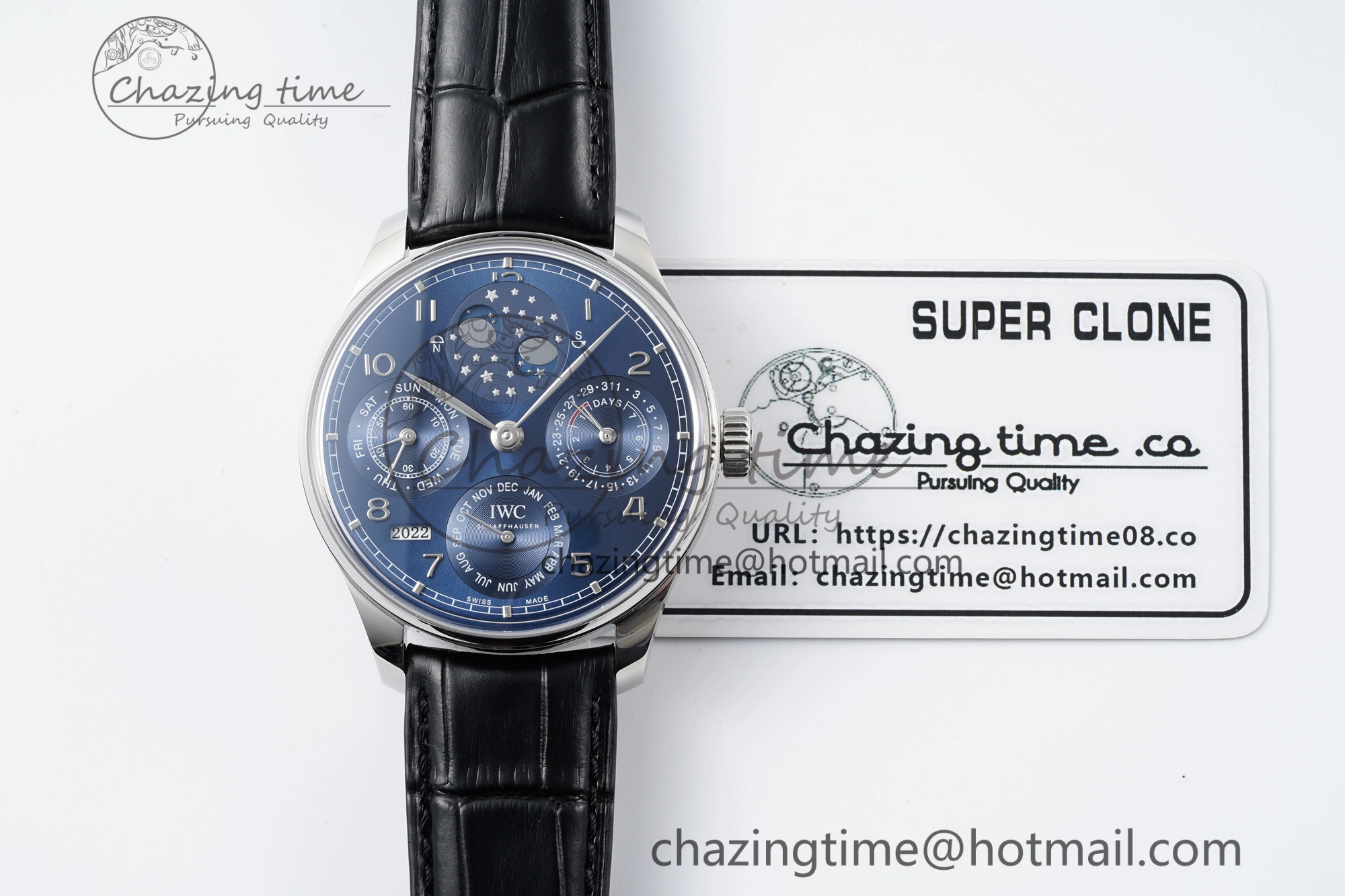 Portugieser Perpetual Calendar SS 5033 APSF 1:1 Best Edition Blue Dial on Black Leather Strap A52610 Clone TravelReady 7041