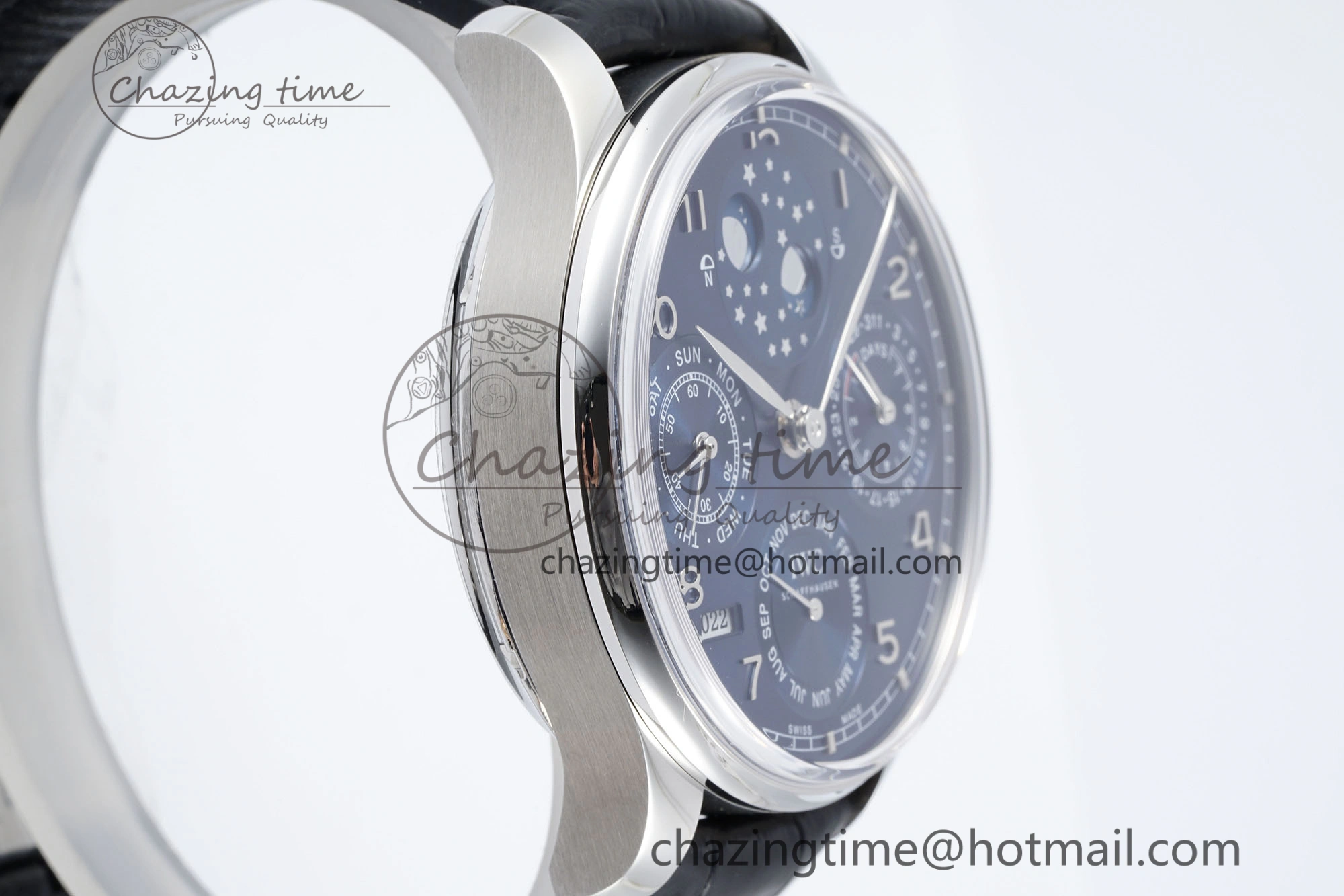Portugieser Perpetual Calendar SS 5033 APSF 1:1 Best Edition Blue Dial on Black Leather Strap A52610 Clone TravelReady 7041