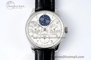 Portugieser Perpetual Calendar SS 5033 APSF 1:1 Best Edition White Dial on Black Leather Strap A52610 Clone Compact 7040