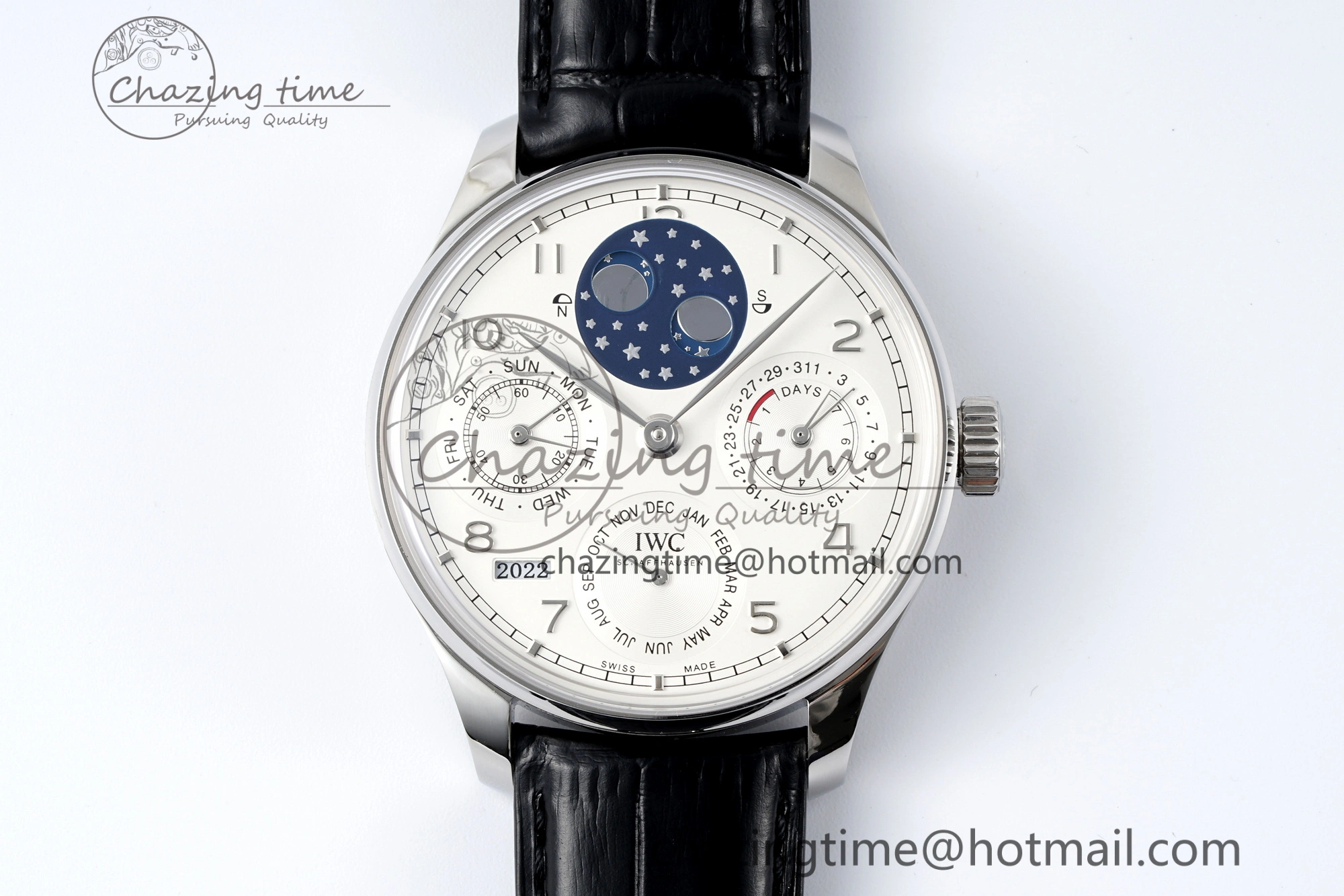 Portugieser Perpetual Calendar SS 5033 APSF 1:1 Best Edition White Dial on Black Leather Strap A52610 Clone Compact 7040