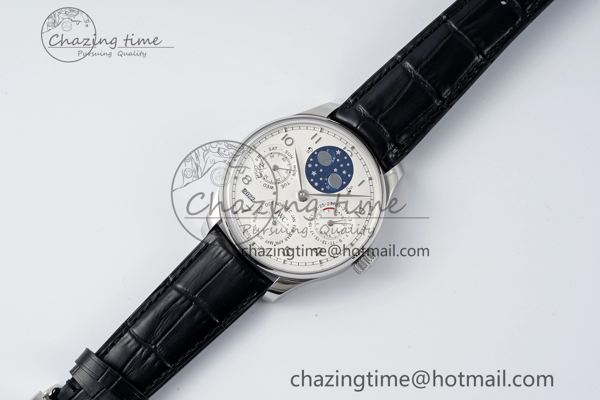 Portugieser Perpetual Calendar SS 5033 APSF 1:1 Best Edition White Dial on Black Leather Strap A52610 Clone Compact 7040
